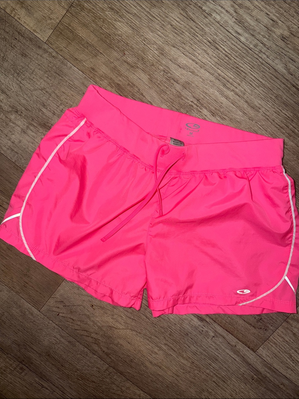Champion Women's Neon Pink Athletic Shorts with White Piping
